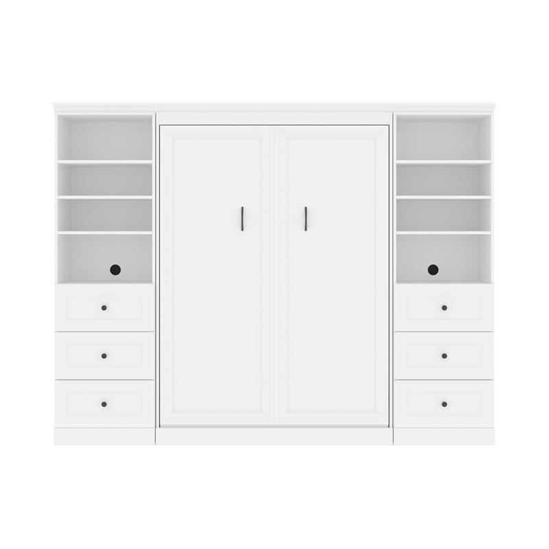 Bestar Versatile Wood Full Murphy Bed and 2 Organizers with Drawers in White