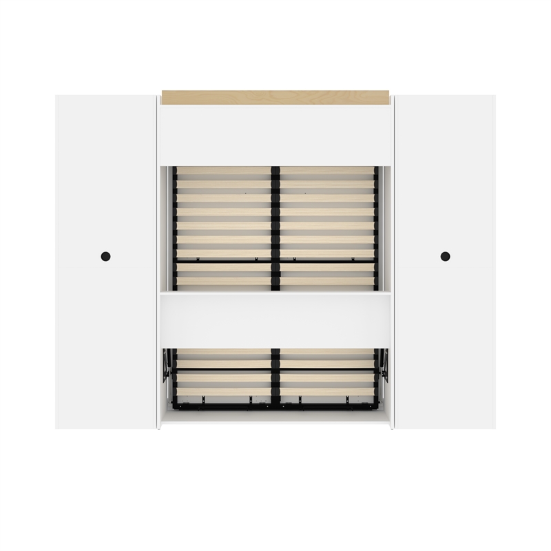 Bestar Versatile Wood Full Murphy Bed and 2 Organizers with Drawers in White