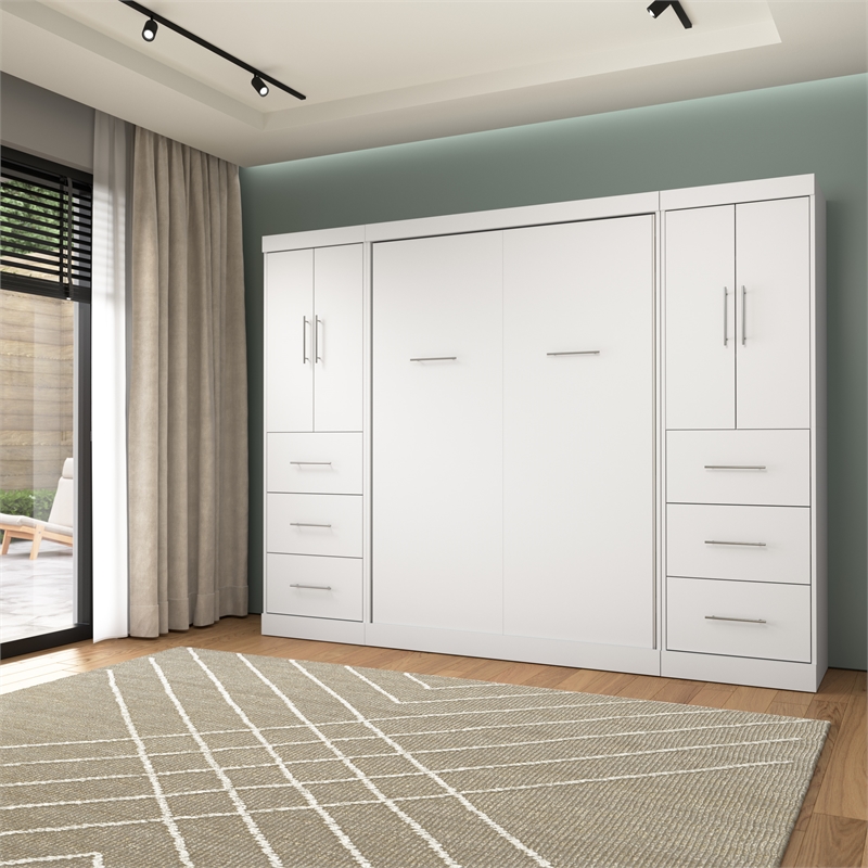 Bestar Nebula 109W Modern Engineered Wood Full Wall Bed Set in White