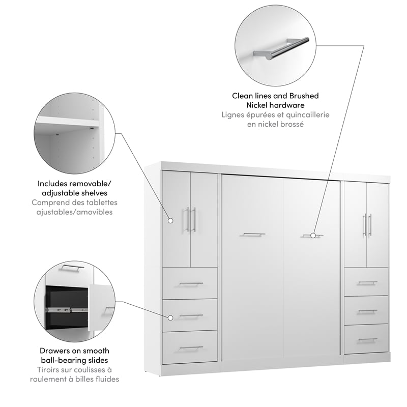 Bestar Nebula 109W Modern Engineered Wood Full Wall Bed Set in White