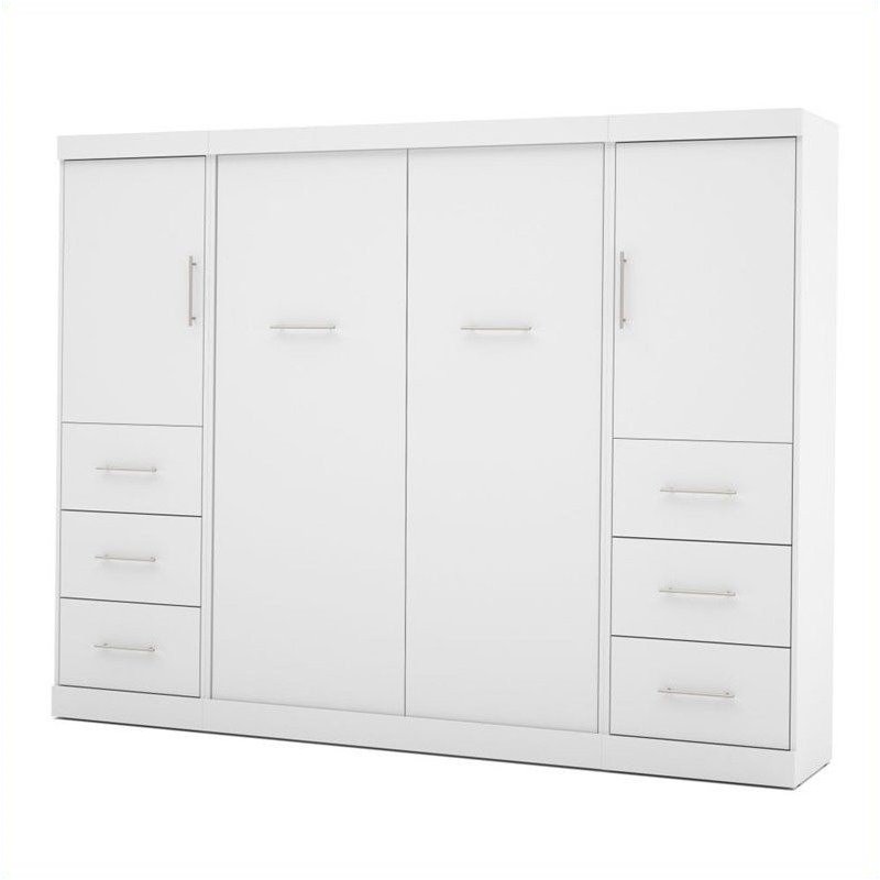 Bestar Nebula 109W Modern Engineered Wood Full Wall Bed Set in White