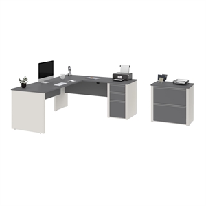 Bestar Connexion L-shaped Workstation with Lateral File in Slate and Sandstone