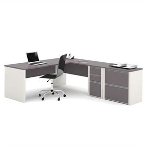 bestar connexion l shaped computer desk in slate and sandstone a