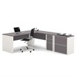 Bestar Connexion L-shaped Workstation with Lateral File in Slate and Sandstone
