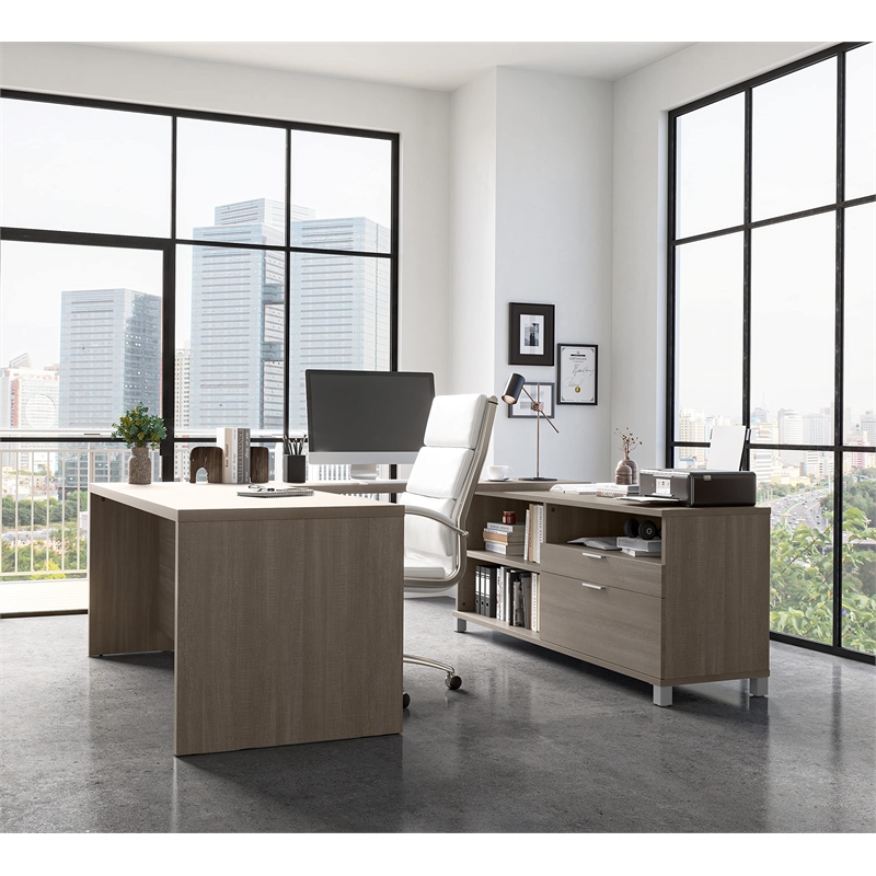 Bestar Pro-Linea U Shaped Computer Desk in Bark Grey