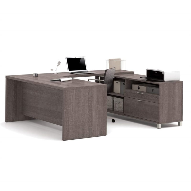 Bestar Pro-Linea U Shaped Computer Desk in Bark Grey