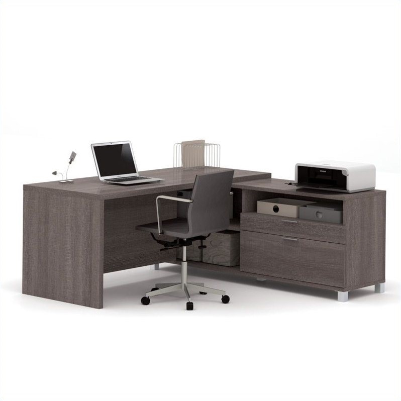 Bestar Pro-Linea L Shape Desk in Bark Grey