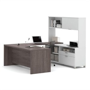 bestar pro-linea u shaped computer desk with white credenza