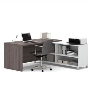 Bestar Pro-Linea L Shaped Computer Desk with White Credenza
