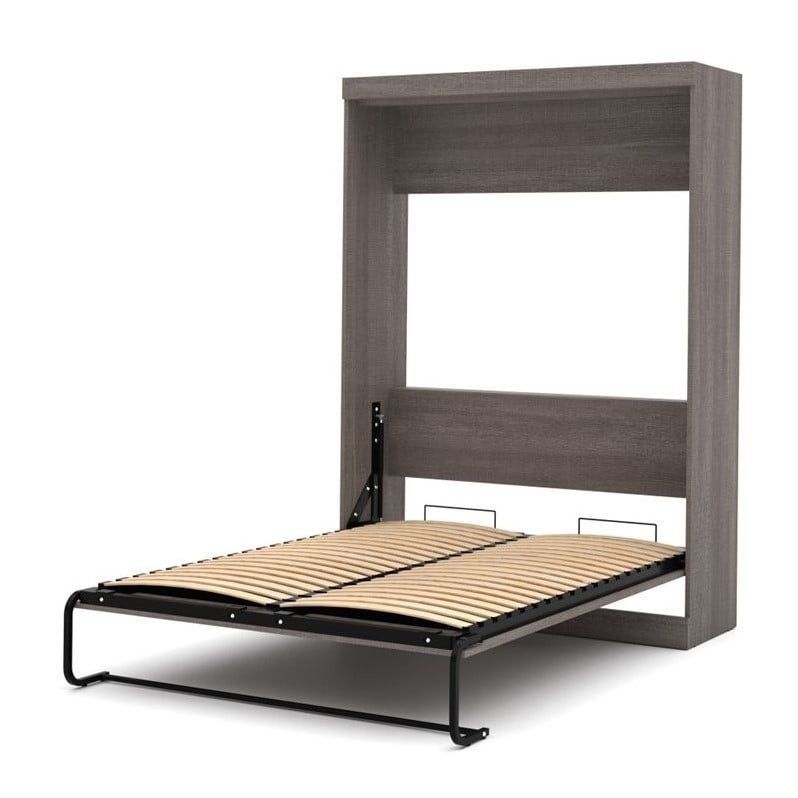 Bestar Nebula 59W Transitional Wood/Metal Full Wall Bed in Bark Gray