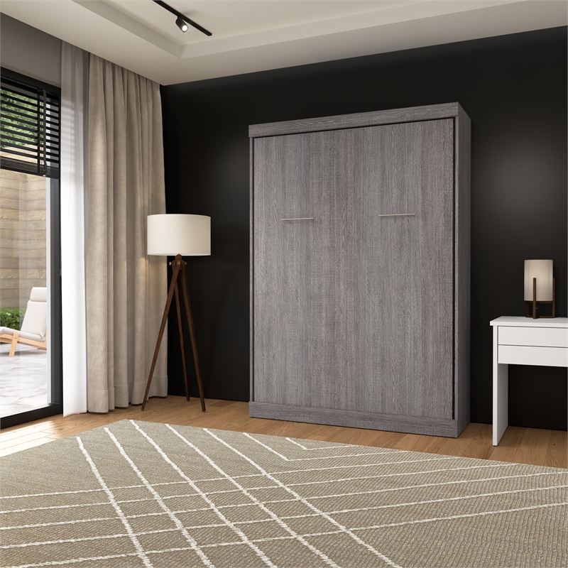 Bestar Nebula 59W Transitional Wood/Metal Full Wall Bed in Bark Gray