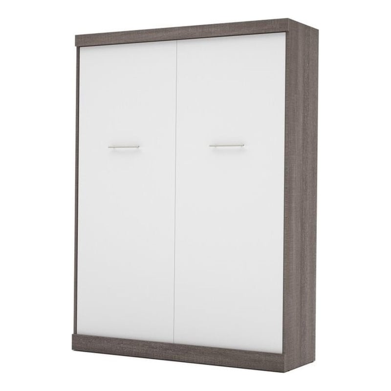 Bestar Nebula 65W Engineered Wood Queen Wall Bed in Bark Gray and White