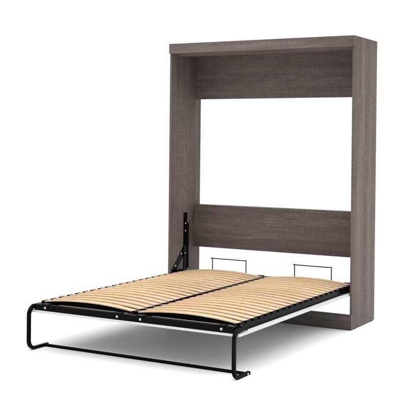 Bestar Nebula 65W Engineered Wood Queen Wall Bed in Bark Gray and White
