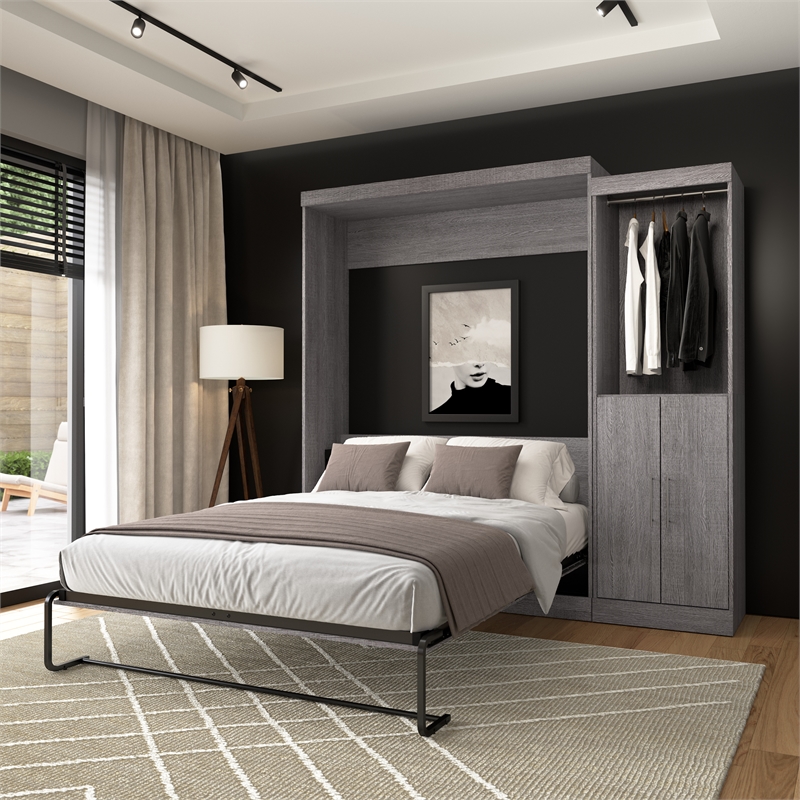 Bestar Nebula 90W Transitional Wood/Metal Queen Wall Bed Kit in Bark Gray