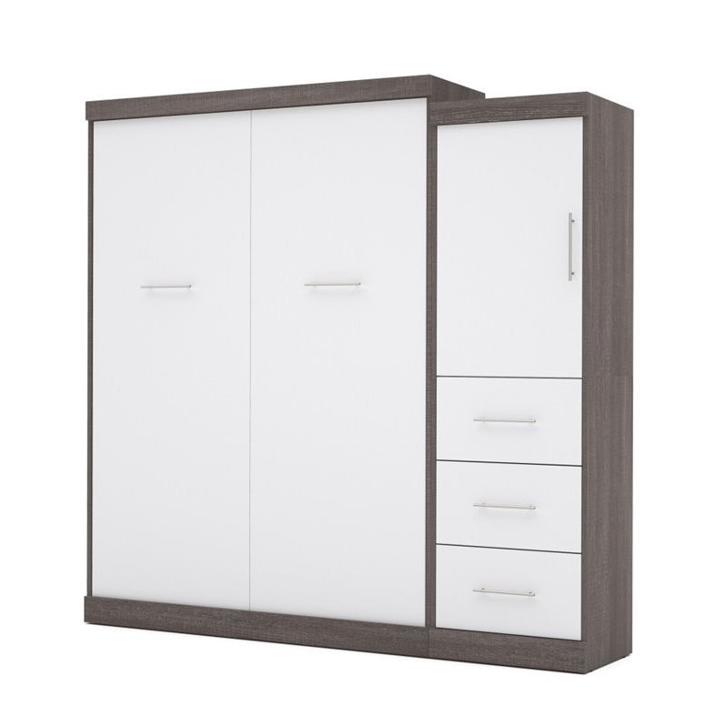 Bestar Nebula 90W Engineered Wood Queen Wall Bed Kit in Bark Gray and White