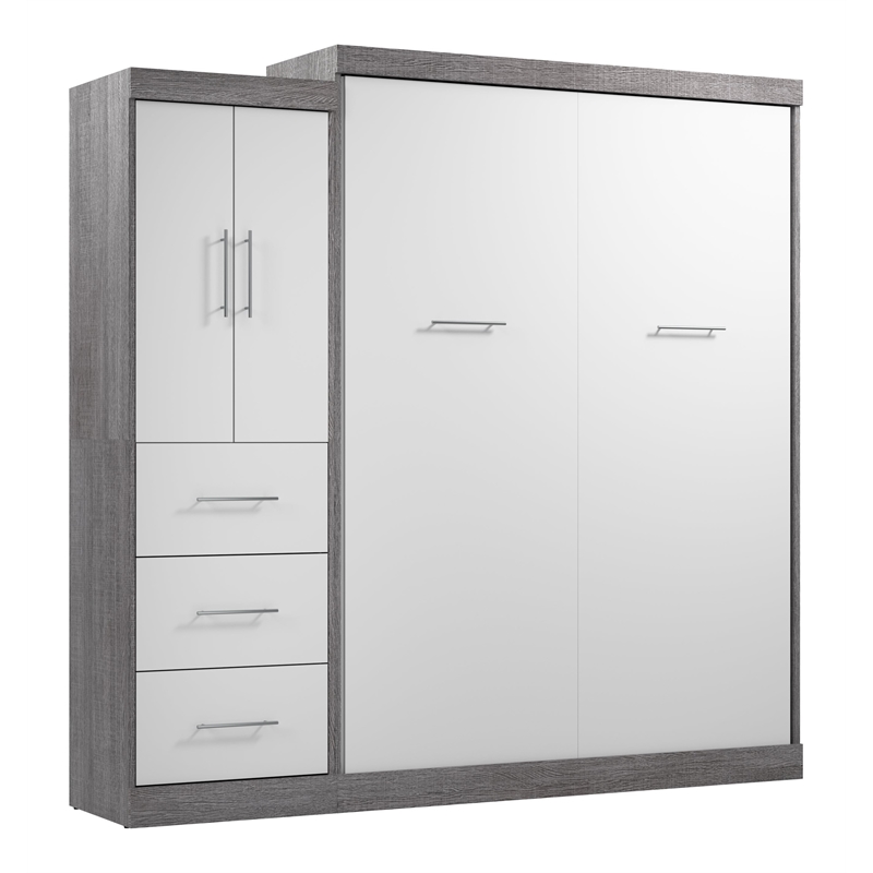 Bestar Nebula 90W Engineered Wood Queen Wall Bed Kit in Bark Gray and White