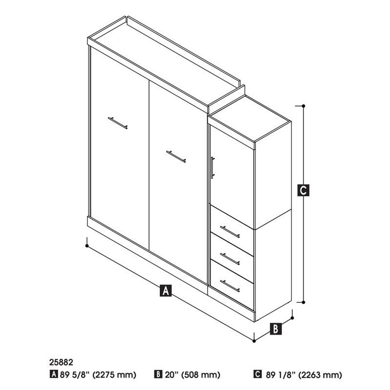 Bestar Nebula 90W Engineered Wood Queen Wall Bed Kit in Bark Gray and White