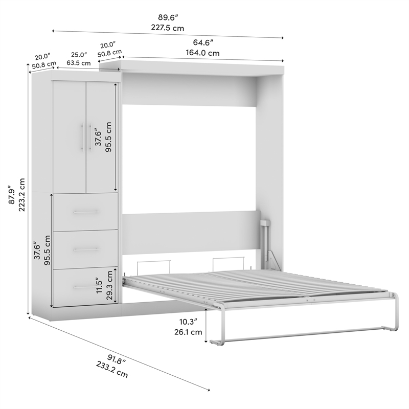 Bestar Nebula 90W Engineered Wood Queen Wall Bed Kit in Bark Gray and White