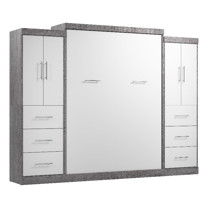 Bestar Nebula 115W Engineered Wood Queen Wall Bed Kit in Bark Gray and White