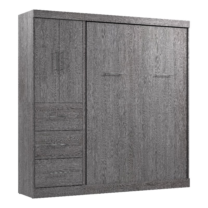 Bestar Nebula 84W Engineered Wood Full Wall Bed Kit w/ 3 Drawer Set in Bark Gray