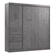Bestar Nebula 84W Engineered Wood Full Wall Bed Kit w/ 3 Drawer Set in Bark Gray