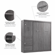 Bestar Nebula 84W Engineered Wood Full Wall Bed Kit w/ 3 Drawer Set in Bark Gray