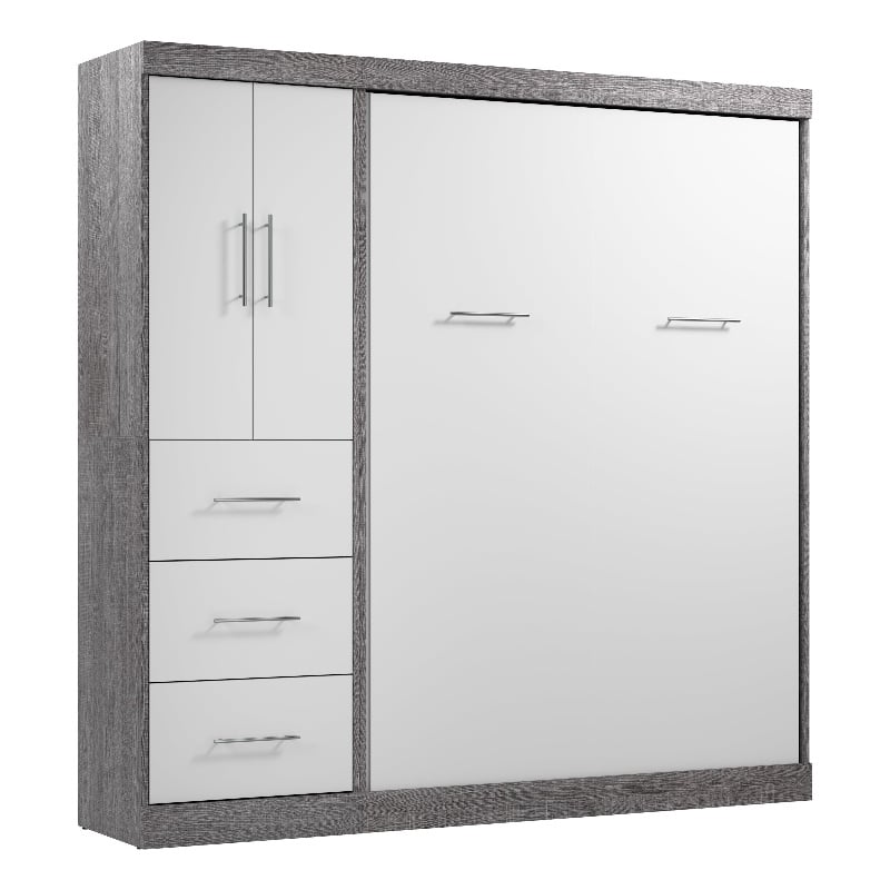 Bestar Nebula 84W Engineered Wood Full Wall Bed Kit in Bark Gray and White