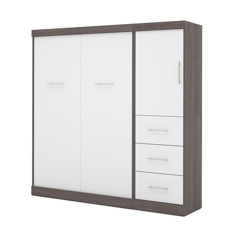 Bestar Nebula 84W Engineered Wood Full Wall Bed Kit in Bark Gray and White