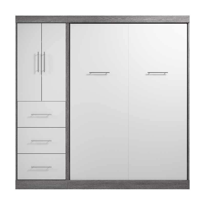 Bestar Nebula 84W Engineered Wood Full Wall Bed Kit in Bark Gray and White