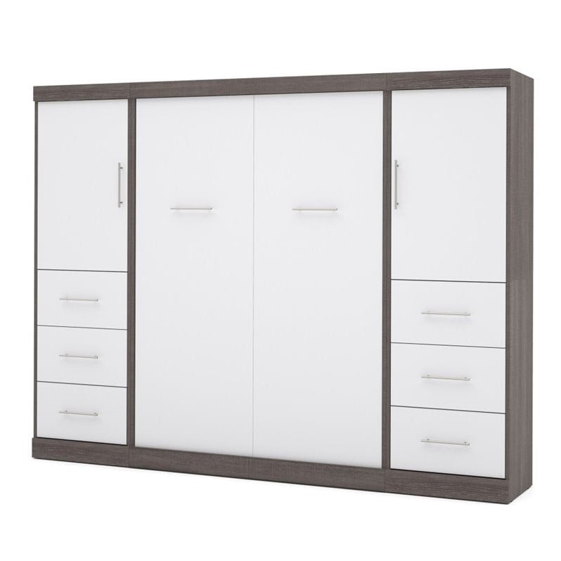 Bestar Nebula 109W Engineered Wood Full Wall Bed Kit in Bark Gray & White