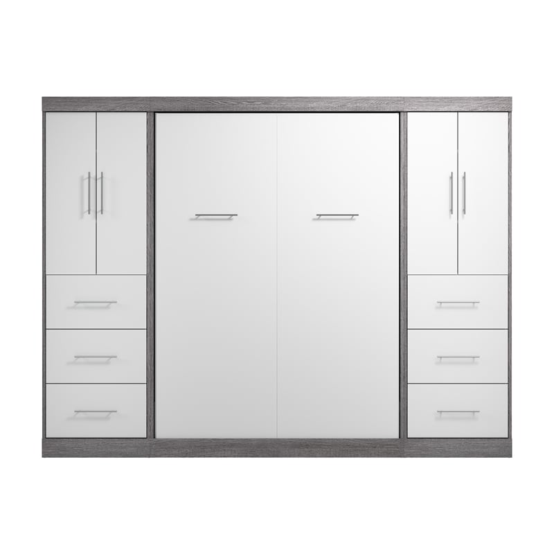 Bestar Nebula 109W Engineered Wood Full Wall Bed Kit in Bark Gray & White