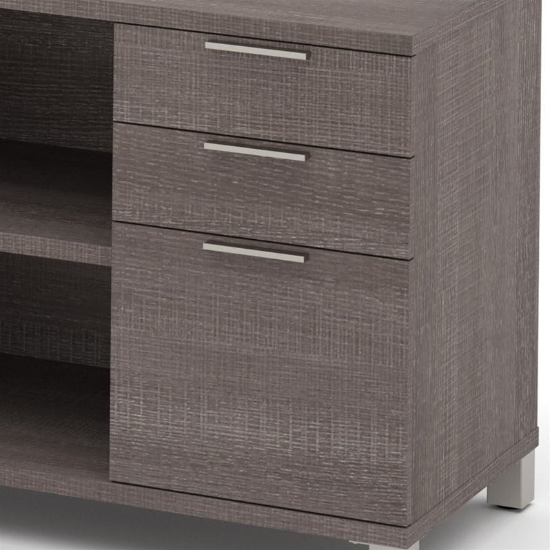 Bestar Pro Linea Credenza with Three Drawers in Bark Grey | Cymax Business