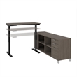 Bestar Pro Linea L Shape Power Adjustable Table in Bark Gray