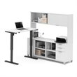 Bestar Pro Linea Power Adjustable L Table with Hutch in White