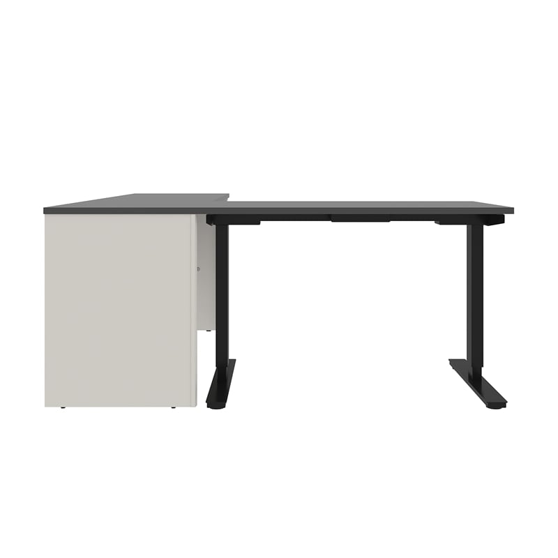Bestar Connexion Power Adjustble L-Shaped Table in Slate and Sandstone