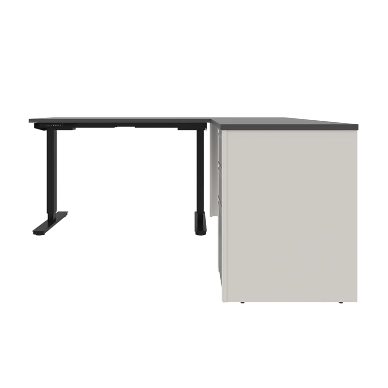 Bestar Connexion Power Adjustble L-Shaped Table in Slate and Sandstone