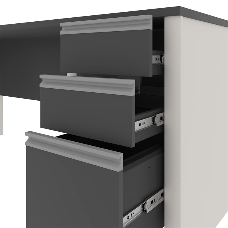 Bestar Connexion Power Adjustble L-Shaped Table in Slate and Sandstone