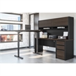 Bestar Connexion L-Shaped Table with Hutch in Slate and Sandstone
