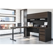 Bestar Connexion L-Shaped Table with Hutch in Slate and Sandstone