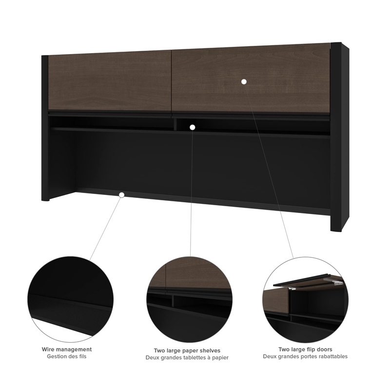 Bestar Connexion L-Shaped Table with Hutch in Slate and Sandstone