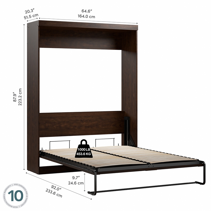 Bestar Pur 65W Queen Murphy Bed in Chocolate