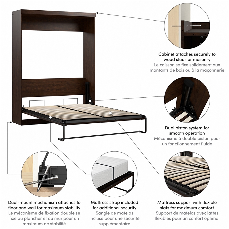 Bestar Pur 65W Queen Murphy Bed in Chocolate