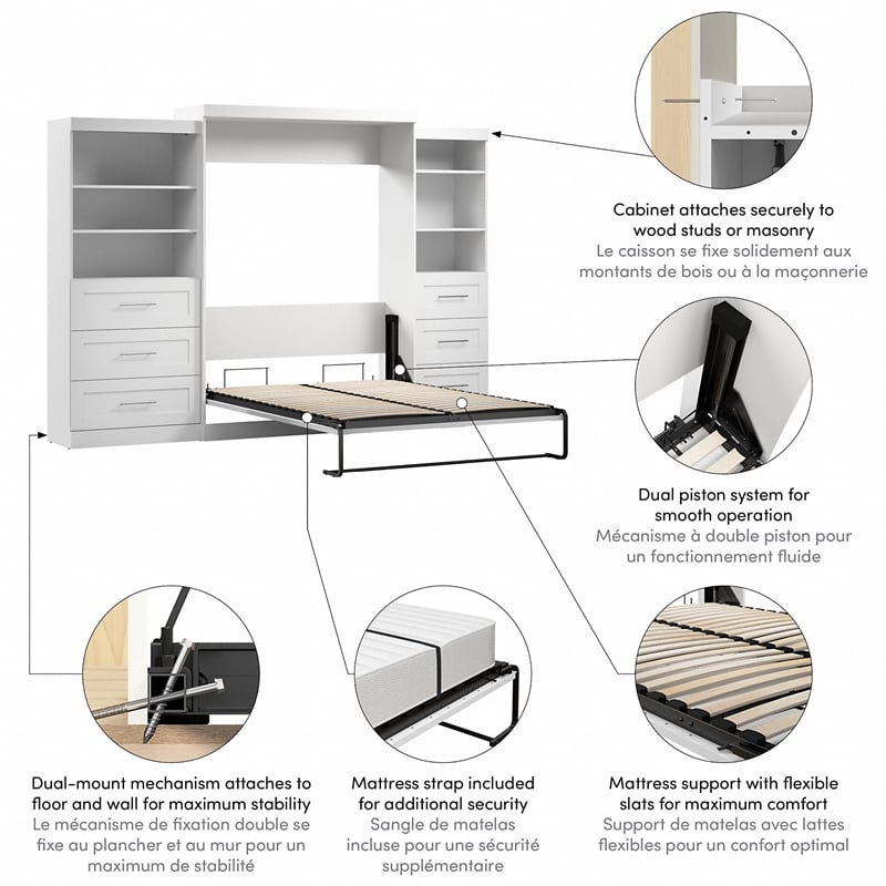 Bestar Pur Queen Wall Bed with Storage in White