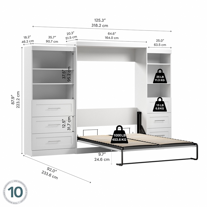 Bestar Pur Queen Wall Bed with Storage in White