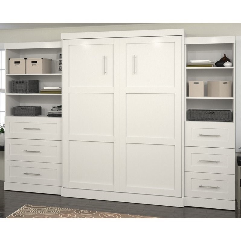 Bestar Pur Queen Wall Bed with Storage in White 2687917