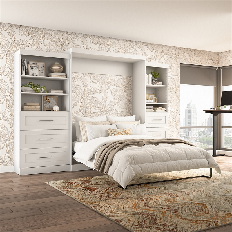 Bestar Pur Queen Wall Bed with Storage in White