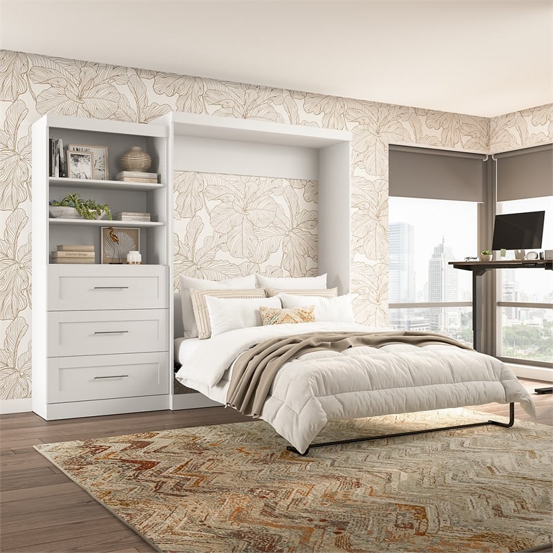 Bestar Pur Queen Wall Bed with Storage in White