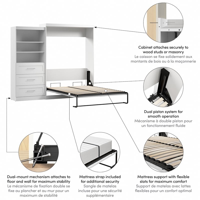 Bestar Pur Queen Wall Bed with Storage in White