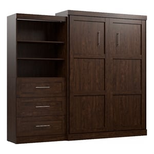 bestar pur queen murphy bed and shelving unit with drawers (101w) in chocolate