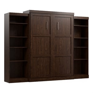 bestar pur queen murphy bed and 2 shelving units (115w) in chocolate